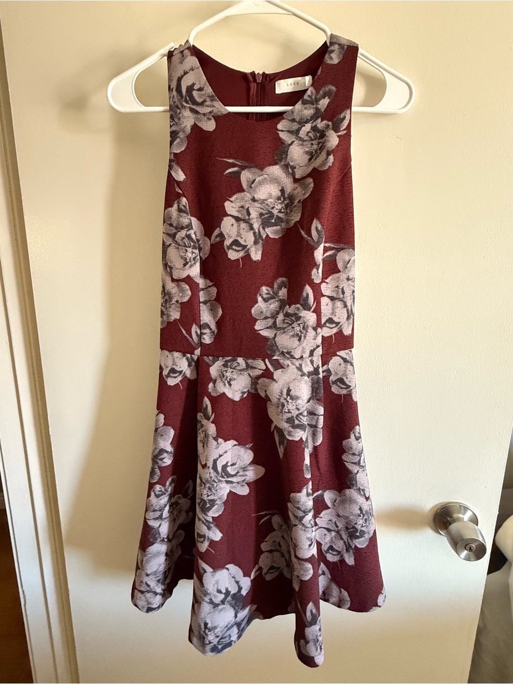 Lush Burgundy Floral Sleeveless Mini Dress